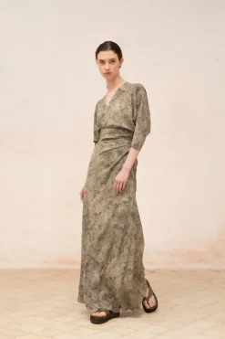 Salma, herba print silk dress