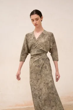 Salma, herba print silk dress