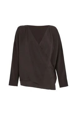Sara, graphite silk wrap blouse