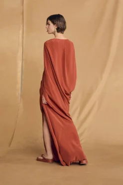 Sarina, red silk dress