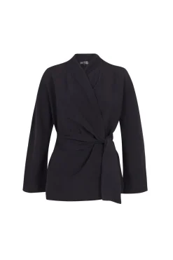 Simona, gray linen and silk wrap jacket