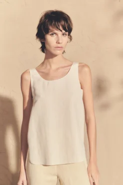 Simona, smoke gray linen and silk top