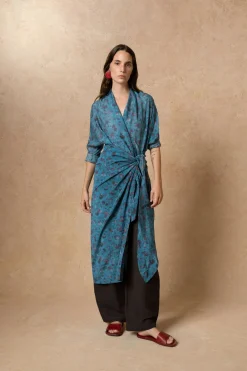 Sophia, island print silk blouse