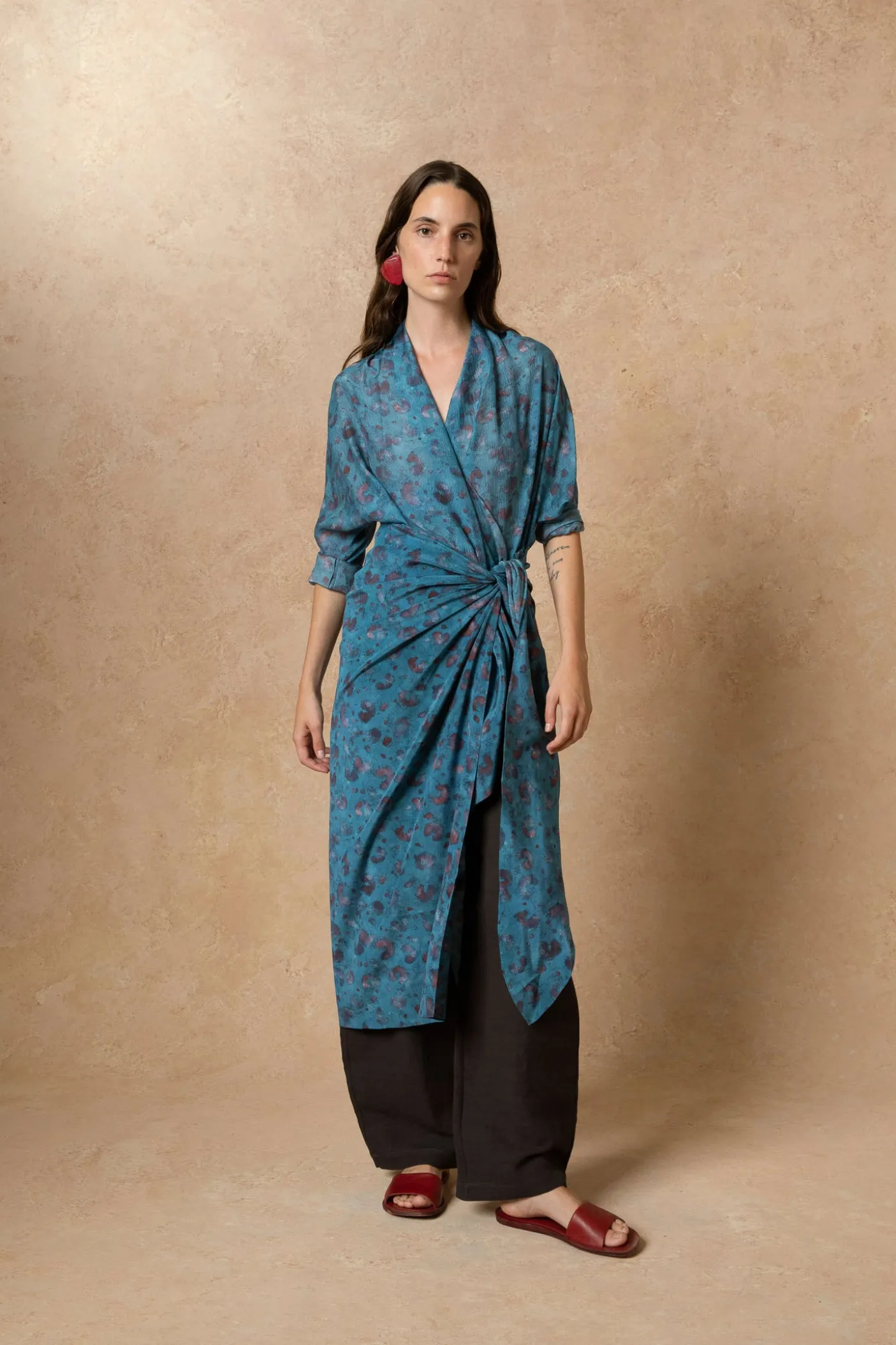 Sophia, island print silk blouse