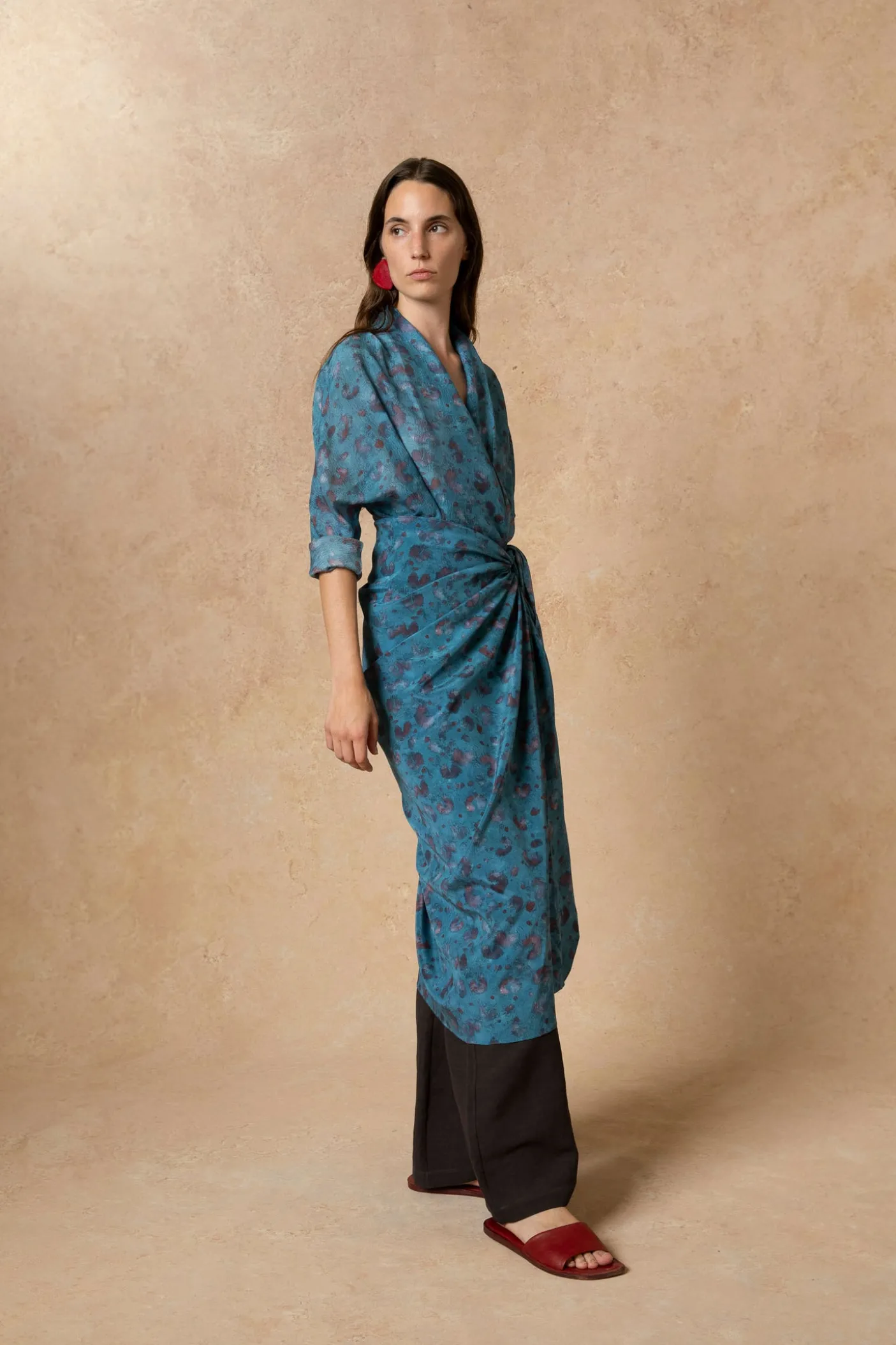Sophia, island print silk blouse