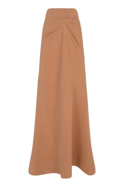 Tanami, terracotta long skirt in linen and silk
