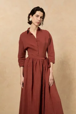 Theresa, red linen shirt