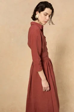Theresa, red linen shirt