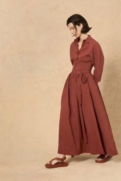 Theresa, red linen shirt
