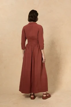 Theresa, red linen shirt