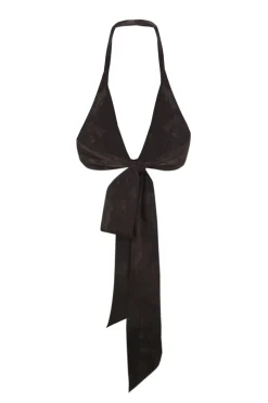 Tie, fade black and green stretch silk top