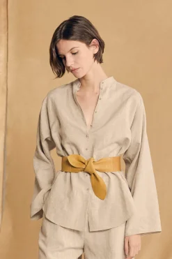 Tilo, gray and brown striped shirt