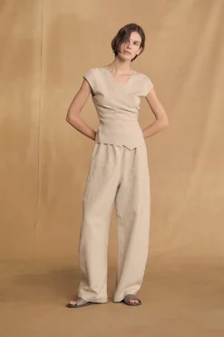 Tilo, gray and brown striped pants