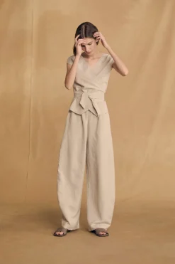 Tilo, gray and brown striped pants