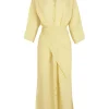 Tramonto, vestido midi de ramio amarillo claro