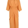 Tramonto, vestido midi de ramio mandarina