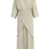 Tramonto, vestido midi de ramio verde salvia