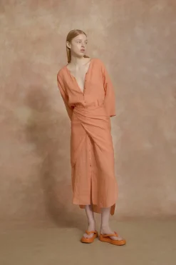 Tramonto, vestido midi de ramio mandarina