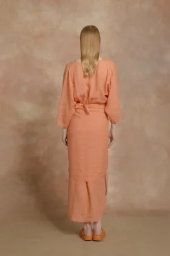 Tramonto, vestido midi de ramio mandarina