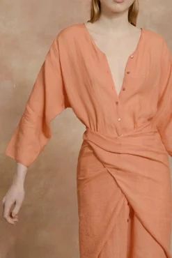 Tramonto, vestido midi de ramio mandarina