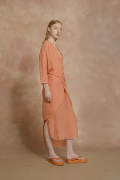 Tramonto, vestido midi de ramio mandarina