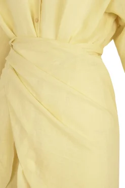 Tramonto, vestido midi de ramio amarillo claro
