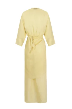 Tramonto, vestido midi de ramio amarillo claro