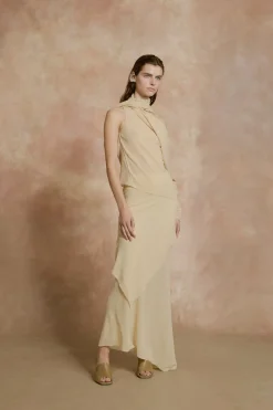 Trouble, beige silk top