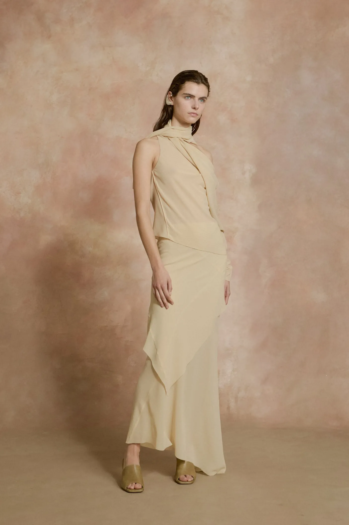 Trouble, beige silk top