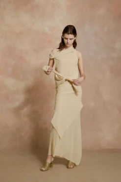 Trouble, beige silk top
