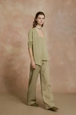 Tussa, cardigan de punto de seda verde