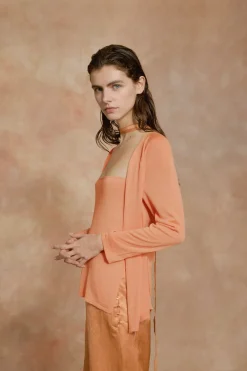 Tussa, cardigan de punto de seda mandarina