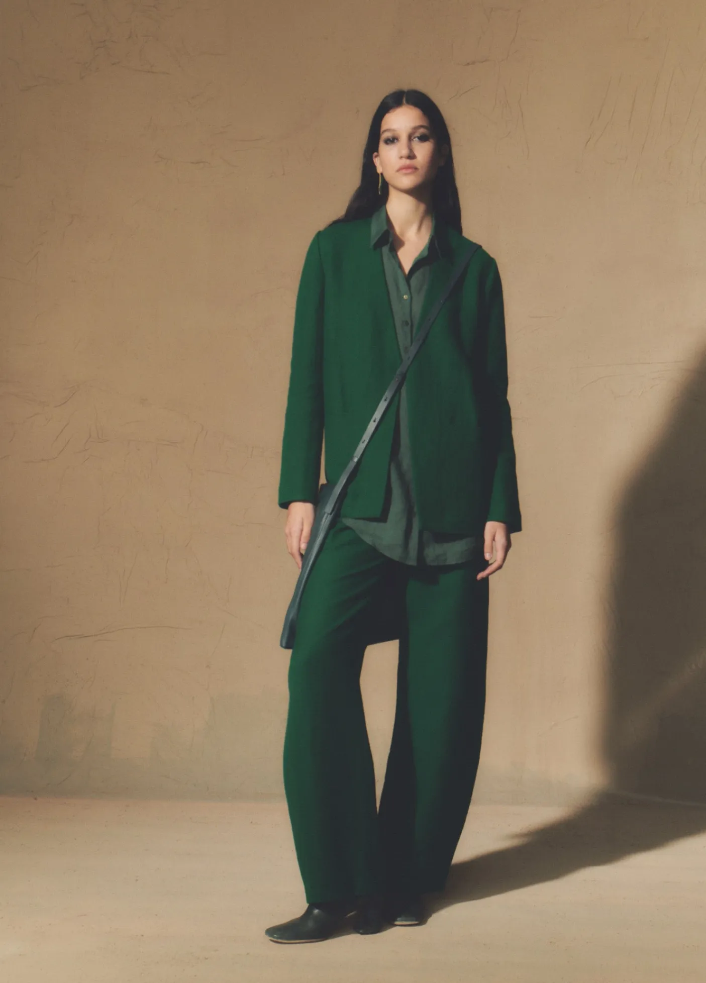Viena, emerald green linen and virgin wool pants