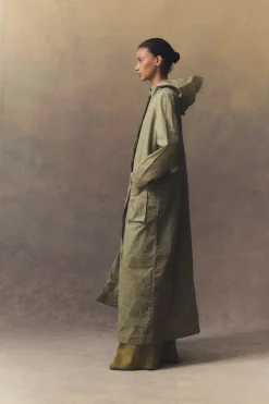 Wax, green waxed cotton raincoat