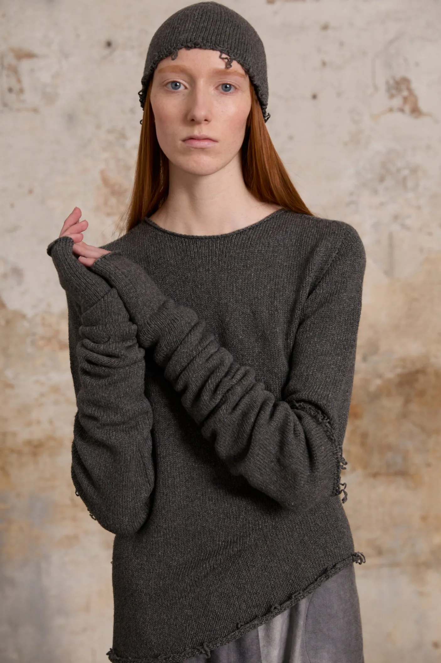 Winter, gray melange wool and cashmere sweater