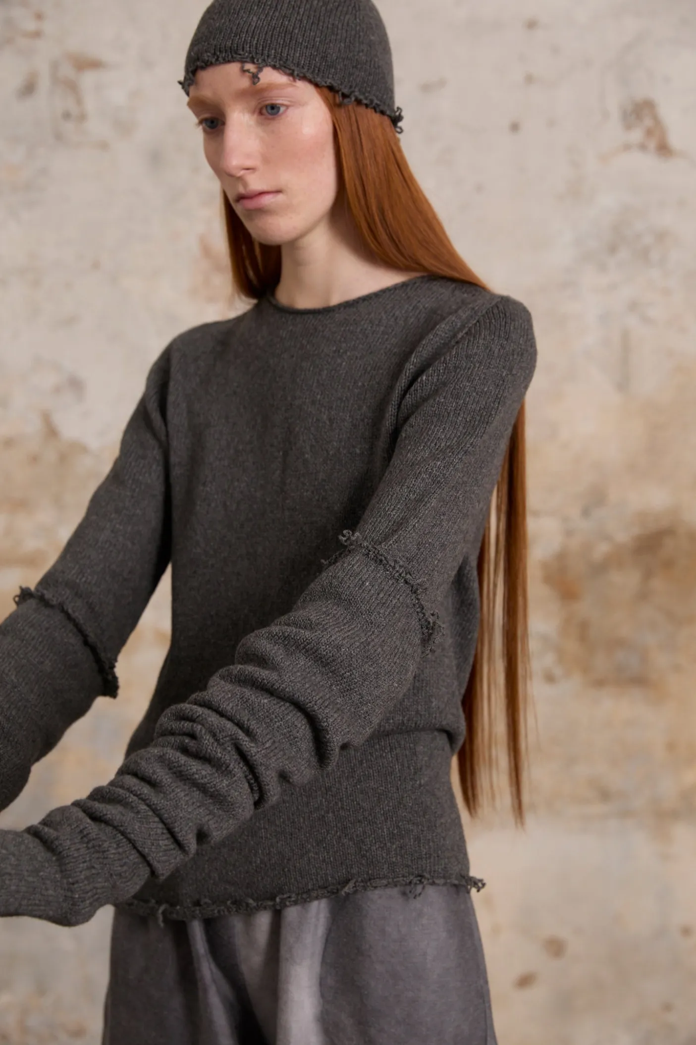 Winter, gray melange wool and cashmere sweater