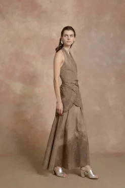 Yoko, fade cocoa halter dress